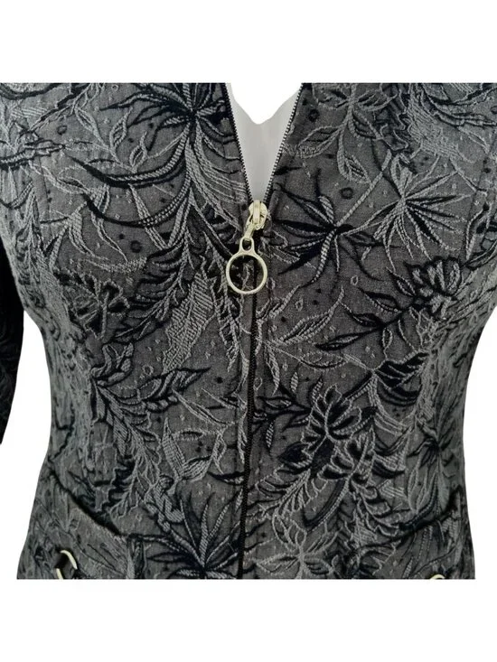 TRIBAL BLACK FLORAL TEXTURED ZIP-UP BLAZER JACKET - 4 - Picture 2 of 6